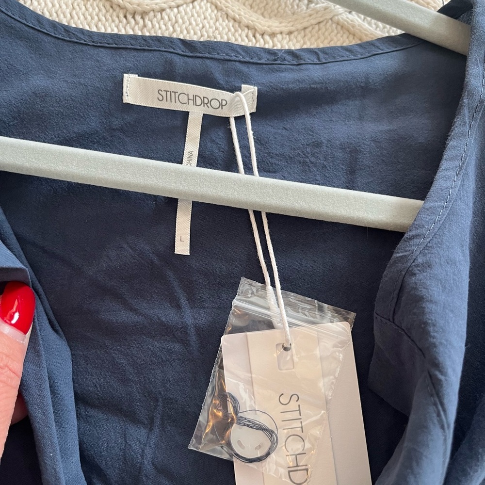 Stitchdrop Designer Navy Cotton Women's Mini Dress Size Large - Picture 14 of 15